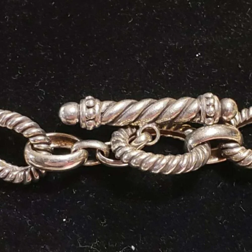 Vintage Sterling Silver 925 Marked Rope Chain Link Necklace With Toggle Closure - Picture 5 of 7